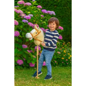 Cavallo Hobby Horse per Bambini Beige con Asta Smontabile e Suoni 2