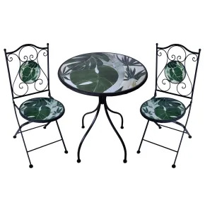 Set Tavolo da Giardino Ø 60 cm con 2 Sedie Pieghevoli in Ferro Verde