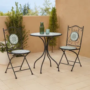 Set Tavolo Ø 60 cm con 2 Sedie Pieghevoli da Giardino Bianco Azzurro 2