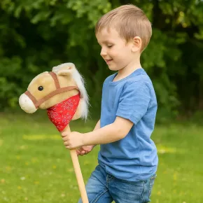 Hobby Horse con Asta 80 cm in Legno per Bambini Suoni Realistici 2