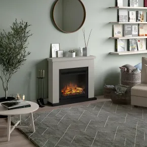 Caminetto Elettrico da Pavimento Tagu Frode con Cornice Decorativa in Legno Beige 2