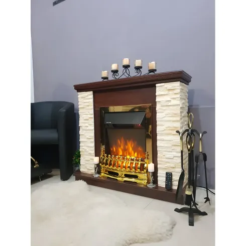 Camino Elettrico Classico 2000W da Soggiorno Noce Rustico con Telecomando
