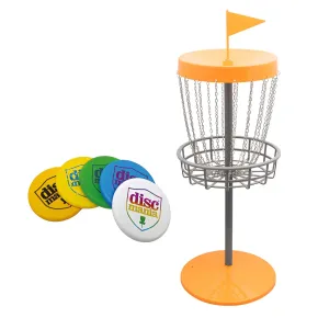 Set Disc Golf con Canestro e Dischi da Giardino Arancione Portatile