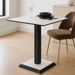 Tavolo Quadrato Bianco Frassinato 68x68 cm da Pranzo Moderno Gambe Metallo 2