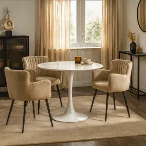 Tavolo da Salotto Tondo Bianco con Base in metallo 90 x 73 cm 2
