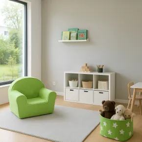 Poltroncina per Bambini Verde per Cameretta in Tessuto Sfoderabile 2