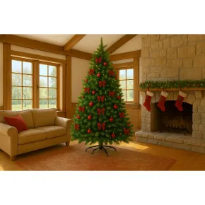 Albero di Natale Folto in PVC Verde 210 cm Realistico con Base a Croce 2