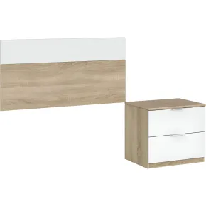 Kit Testiera Letto Singolo 90 cm con Comodino 2 Cassetti Rovere Bianco