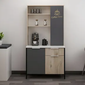 Mobile Caffè Multiuso Ripiani a Giorno Ante Cassetto Rovere Antracite 2