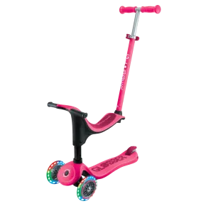 Monopattino per Bambini 3 in 1 Fucsia Regolabile 50 kg con Ruote LED