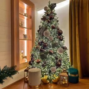 Albero di Natale 210 cm Verde PE PVC Effetto Realistico Base 140 cm 2