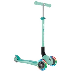 Monopattino a 3 Ruote Bambini Verde Menta Pieghevole Luci LED 50 kg