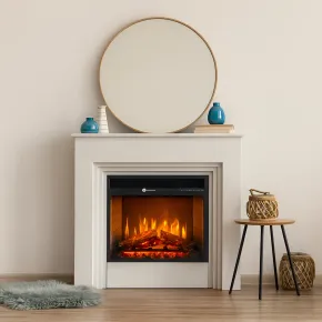 Camino Elettrico da Pavimento 1800W Legno Bianco Termostato Digitale 2