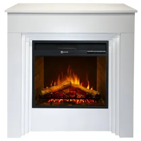 Camino Elettrico da Pavimento 1800W Legno Bianco Termostato Digitale