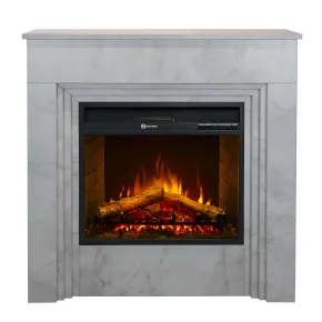 Camino Elettrico da Pavimento 1800W in Legno Effetto Marmo Bianco