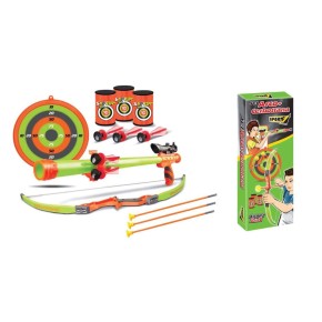 Set Arciere Arco Cerbottana 3 Barattoli Bambini 3 Frecce 5 Freccette + Bersaglio 2