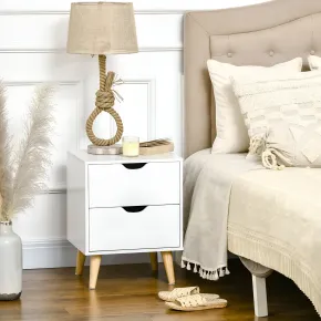 Comodino 2 Cassetti Gambe in Legno Bianco Moderno Camera da Letto 2