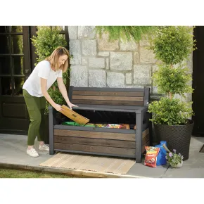 Panchina Contenitore Keter 270L in Resina Effetto Legno Noce da Esterno 2