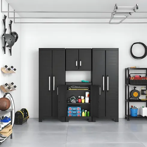 Armadio Basso Garage Keter 2 Ripiani Compatto Nero Balcone Resistente da Esterno