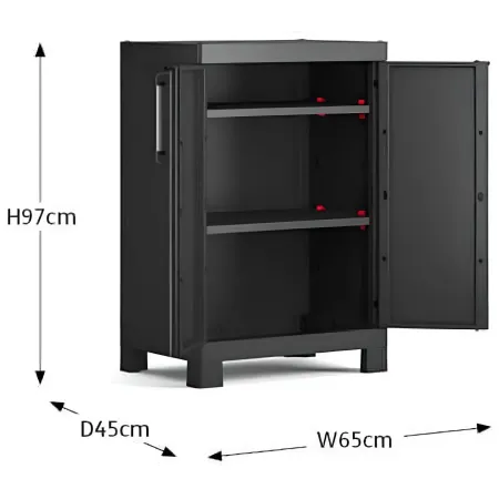 Armadio Basso Garage Keter 2 Ripiani Compatto Nero Balcone Resistente da Esterno