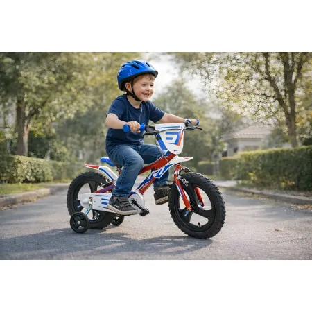 Bicicletta Rotelle per Bambini 14" Gomme Gonfiabili 2 Freni Blu Rosso