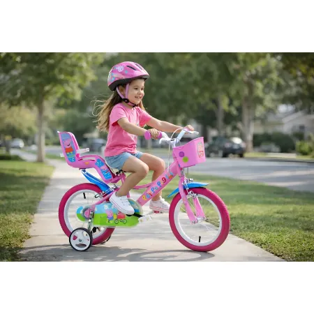 Bicicletta Rotelle 14" per Bambine Peppa Pig Rosa Cestino Seggiolino