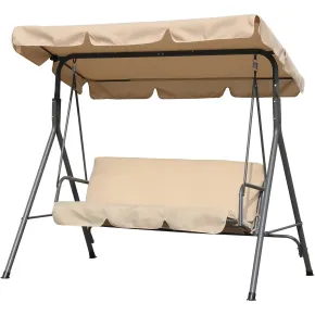 Dondolo 3 Posti Telo Beige in Acciaio da Esterno Balcone Giardino