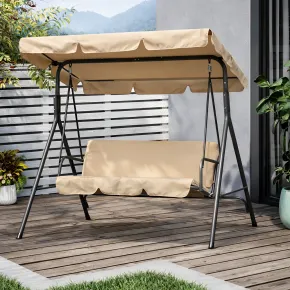 Dondolo 3 Posti Telo Beige in Acciaio da Esterno Balcone Giardino 2