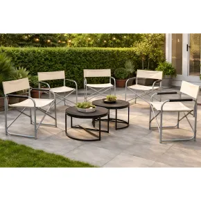 Set 6 Sedie da Regista Pieghevoli Beige Struttura Alluminio da Esterno 2
