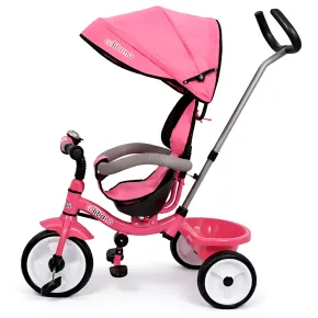 Triciclo Bambini Rosa Sedile Girevole Parasole Maniglione Genitore 2+ 2