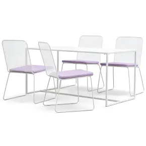 Set Tavolo 140x80 4 Sedie da Giardino Metallo Bianco con Cuscini Lilla