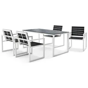 Set Tavolo 150x90 4 Sedie da Giardino Alluminio Legno Sintetico Nero