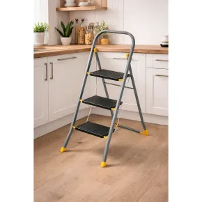 Sgabello Scaletta Pieghevole Alluminio 3 Gradini Antiscivolo Nero 150 kg 2