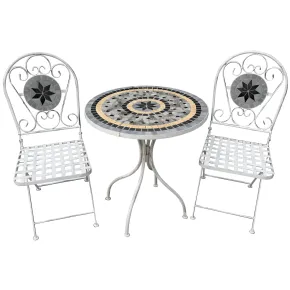 Set Tavolo 60x72 cm 2 Sedie Metallo Bianco Antico Mosaico da Esterno