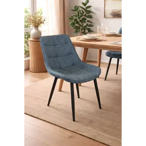 Sedia Imbottita Sala da Pranzo Seduta Ecopelle Blu Moderna Gambe Nere 2