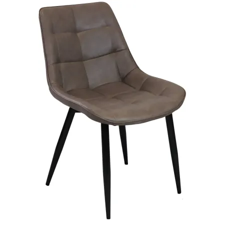 Sedia Imbottita Sala da Pranzo in Ecopelle Marrone Moderna Gambe Nere