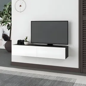 Mobile Porta TV Sospeso Bianco Antracite con Ante a Ribalta Salvaspazio
