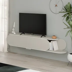 Mobile Porta TV Sospeso Doppia Anta a Ribalta Vano Laterale Beige 2
