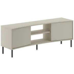 Mobile Porta TV Curvo 150 cm con 2 Ante Battenti 2 Vani a Giorno Beige