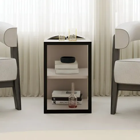 Tavolino da Caffè Salotto Moderno Basso con 1 Ripiano Tortora Nero