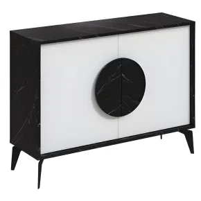 Madia Soggiorno Moderna 110 cm Bianco Nero Effetto Marmo Piedini