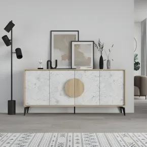 Madia Soggiorno Moderna 180 cm Rovere 4 Ante Effetto Marmo Piedini 2