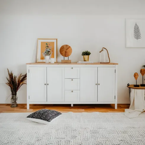 Credenza Madia con Cassetti Mobile Buffet Madia Bianca da Soggiorno