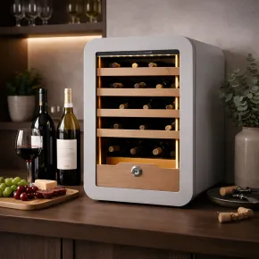 Cantinetta Vino 36 Bottiglie 5 Ripiani in Legno Classe G Grigio LED 2