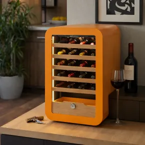 Cantinetta Vino 36 Bottiglie 5 Ripiani in Legno Classe G Arancione LED 2