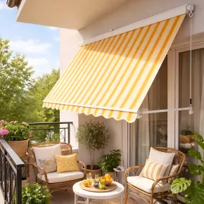 Tenda da Sole a Caduta 250x250 Rigato Giallo Bianco Cassonata da Esterno 2