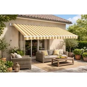 Tenda da Sole 400x300 Rigato Beige a Barra Quadra Avvolgibile Esterno 2