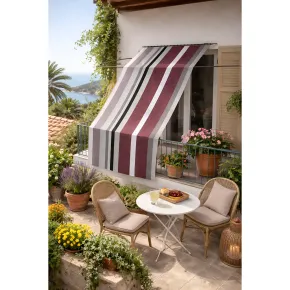 Tenda da Sole Cotone 140x300 Multiriga Marrone Lavabile Anelli Ganci 2