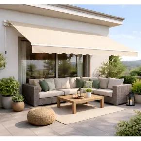 Tenda da Sole Beige 300x200 a Barra Quadra Avvolgibile Bracci Retrattili 2