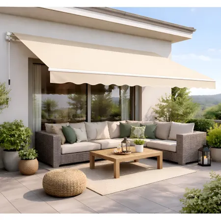 Tenda da Sole Beige 300x200 a Barra Quadra Avvolgibile Bracci Retrattili
